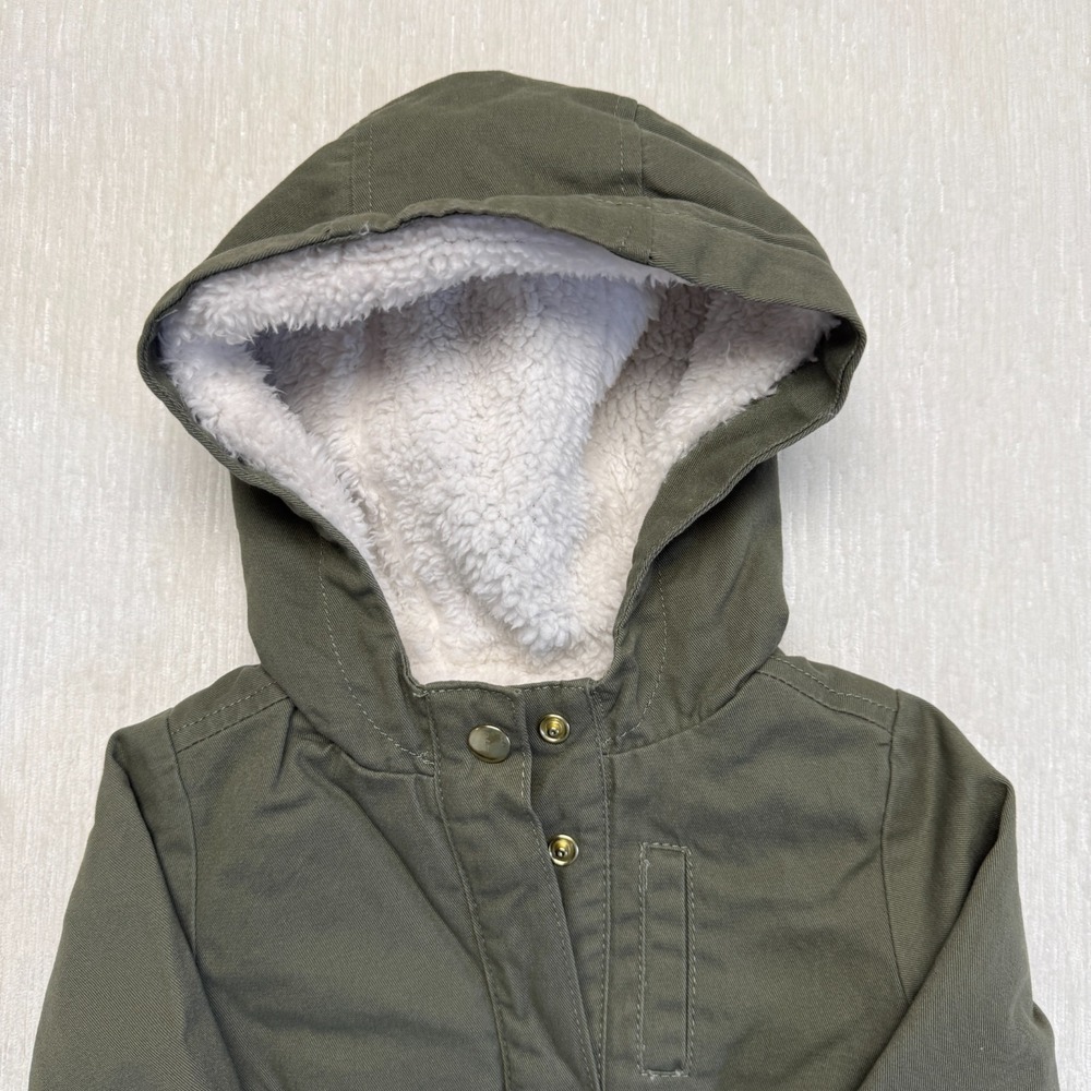 Tahari Fall Winter Jacket Toddler Girls 3T Olive Green Sherpa Lined Hooded Zip - Picture 2 of 10